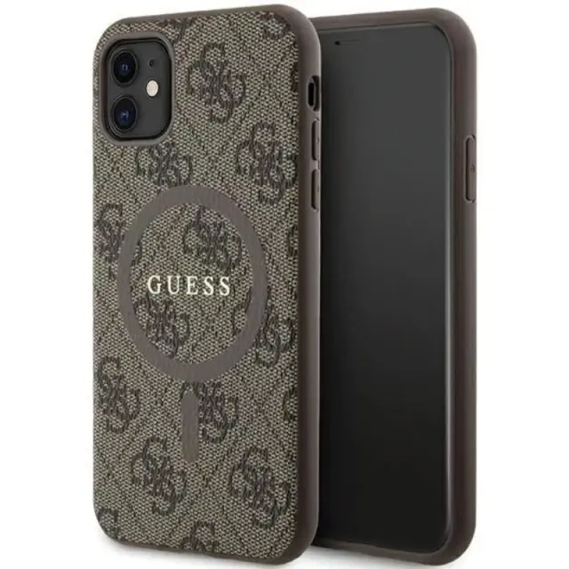 Guess Leather Metal Logo Magsafe Back Cover Πλαστικό Καφέ (iPhone 11)