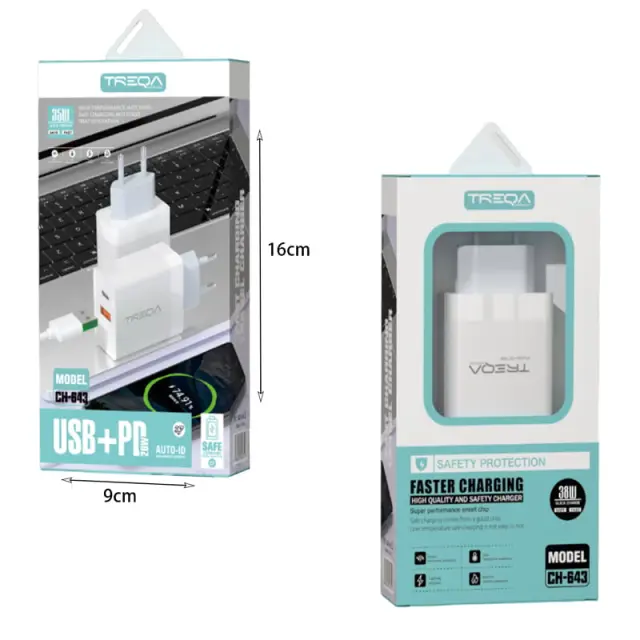 TREQA 20W γρήγορος φορτιστής κινητού Type-C USB+PD CH-643 – Fast charger 017086 2