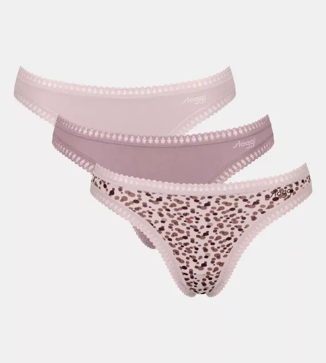 Sloggi Βαμβακερά Σλιπ Go Crush H String Συνδυασμός Μπεζ-Ροζ 3-Pack 2