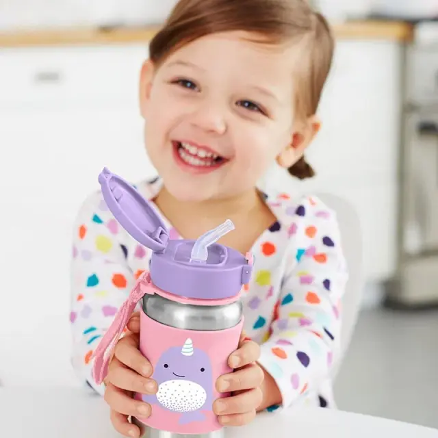 Skip Hop Zoo Ανοξείδωτο Παγούρι με Καλαμάκι 350ml Narwhal Pink 3