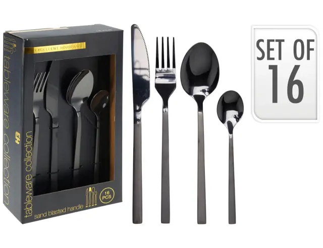 Σετ Μαχαιροπίρουνα Excellent Houseware από ανοξείδωτο ατσάλι - Μαύρο - 16 τεμάχια CC4101000