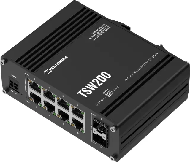 Teltonika TSW200 Industrial unmanaged PoE switch, 8x GLAN, 8x PoE, 2x SFP