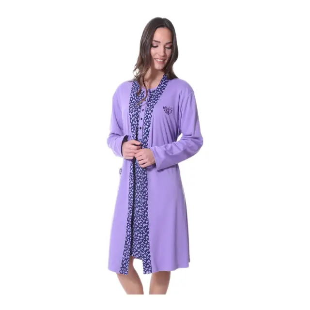 Lydia Creations Γυναικείο Σετ Ρόμπα-Νυχτικό Animal Print, Χρώμα Λιλά