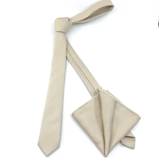 Ιβουάρ Oxford Γραβάτα Slim 4,5 cm Σετ με Μαντηλάκι 3