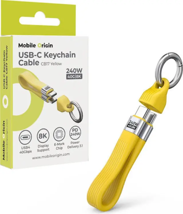 Mobile Origin 240W 40Gbps 8K USB-C Keychain Cable CB17 Yellow
