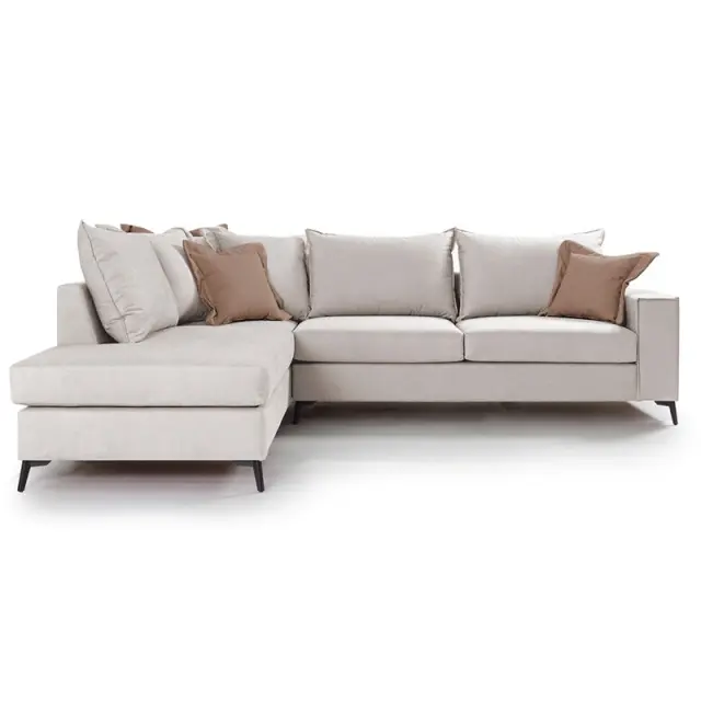 Γωνιακός καναπές δεξιά γωνία Romantic pakoworld ύφασμα cream-mocha 290x235x95εκ 2