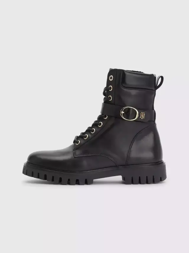 Tommy Hilfiger - Δερμάτινα Γυναικεία Αρβυλάκια Buckle Lace Up Boot FW0FW06734-BDS Μαύρα