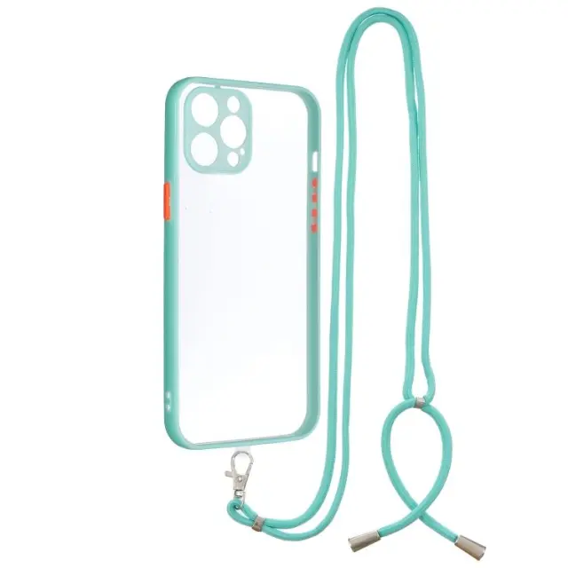 Θήκη Σιλικόνης με Κορδόνι για το Λαιμό Για iPhone 12 Pro Max - Διάφανο / Πρασινο OEM