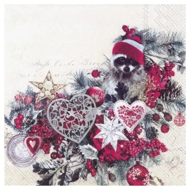 Χριστουγεννιάτικη χαρτοπετσέτα για decoupage, X-mas racoon