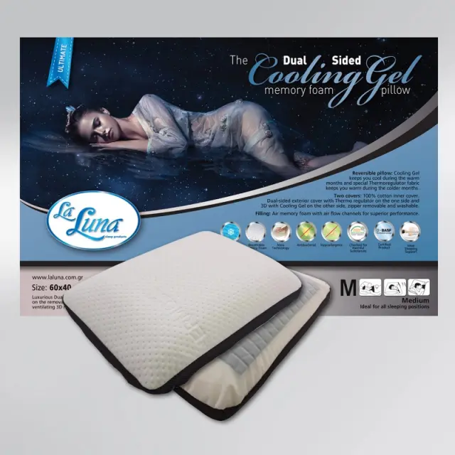 Μαξιλάρι Ανατομικό The Dual Sided Cooling Gel Memory Foam pillow 60x40x12