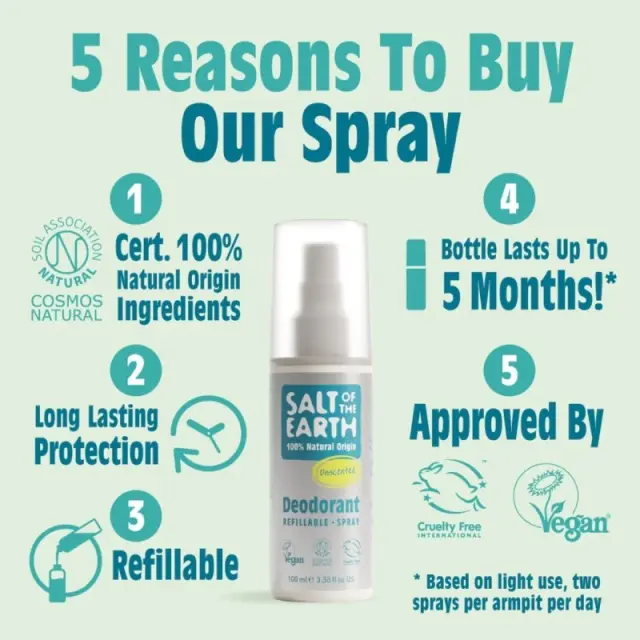 Salt of the Earth Vegan Natural Deodorant Spray Unscented Αποσμητικό Σπρέι Άοσμο, 100ml 3