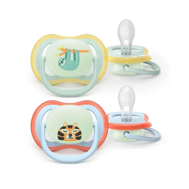 Philips Avent Ultra Air Nighttime Πιπίλα Σιλικόνης που Φωσφορίζει 0-6 Μηνών Κίτρινο και Κοραλί, 2τμχ