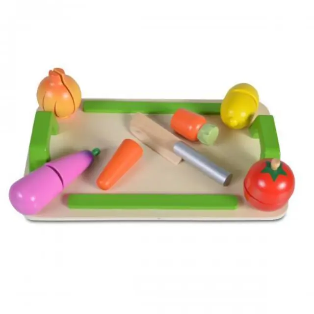Moni Toys Ξύλινη επιφάνεια κοπής με 5 λαχανικά και ξύλινο μαχαίρι 4308 3