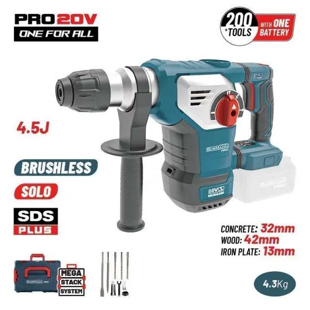 Bormann Pro BBP5336CA - Πνευματικό Σκαπτικό Μπαταρίας SDS-PLUS Brushless 20V, 4.5J,0-760rpm (Χωρίς Μπαταρία + Φορτιστή) (085607)