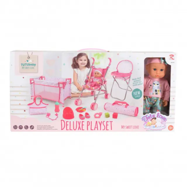 Σετ Κούκλα Μωρό 36cm Με Βρεφικό Εξοπλισμό Tutu Love Pink 88869