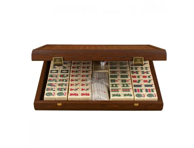 Σετ Χειροποίητο Mahjong Knitted Leather Manopoulos σε θήκη από ξύλο και οικολογικό δέρμα, με διαστάσεις 31x24cm - Dark BrownMJK20 2