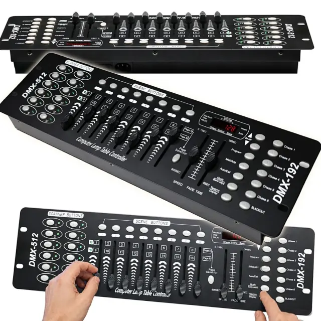 LIGHT4ME DMX 192 MKIII fader DMX controller for stage lighting 192-channel 8 faders 23 scene banks 6 chases 19" rack 2U 2
