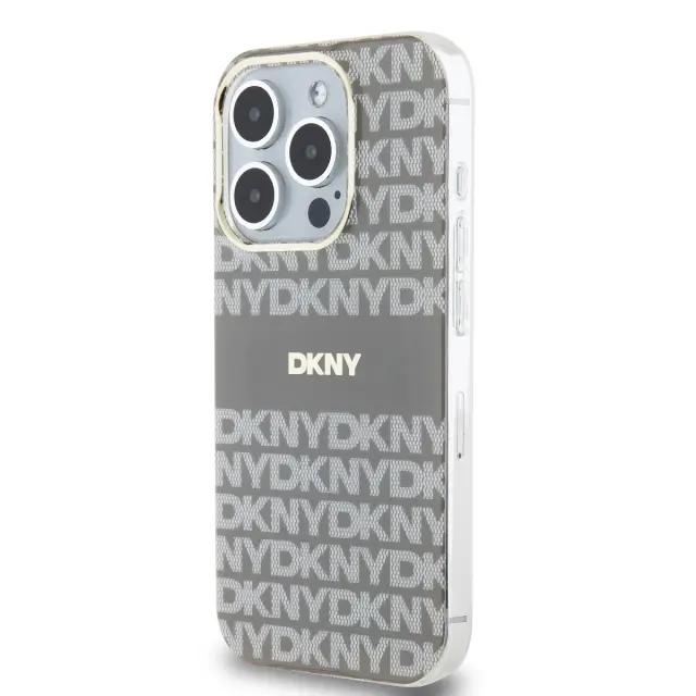DKNY PC/TPU Repeat Pattern Tonal Stripe Magsafe Case for iPhone 14 Pro Max Beige 3
