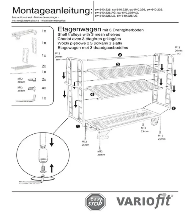 Variofit sw-540.226 Τρόλεϊ Μεταφοράς 3 Επιπέδων με Επικλινή Ράφια Γαλβανιζέ για Φορτίο Βάρους ως 250kg 2