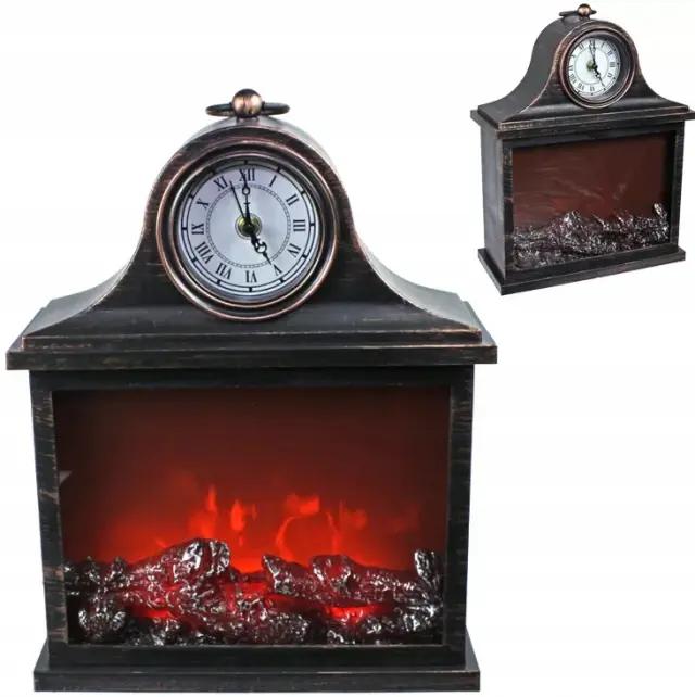 Διακοσμητικό φωτιστικό τζάκι led με ρολόι- Led fireplace lantern 30x13x39cm 2