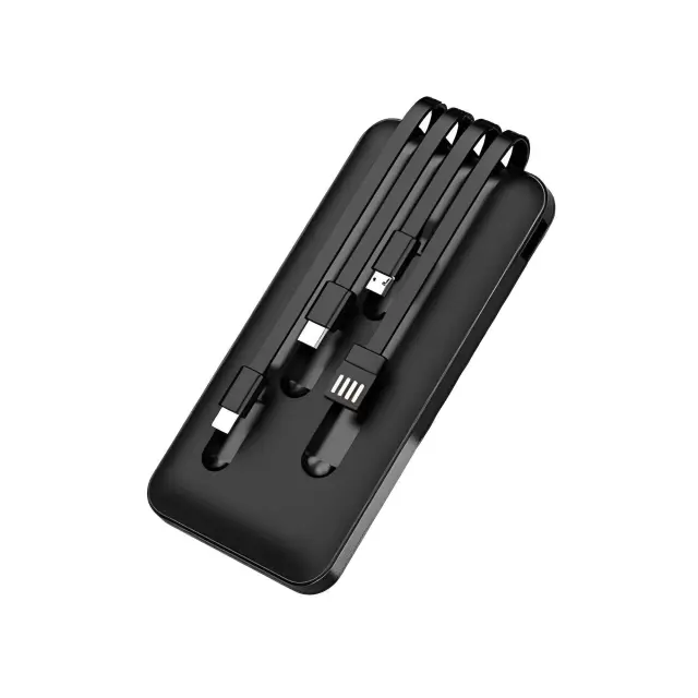 Powerbank 10000 mAh με Ενσωματωμένα Καλώδια Φόρτισης και Θύρα USB-A Treqa TR-931 Μαύρο