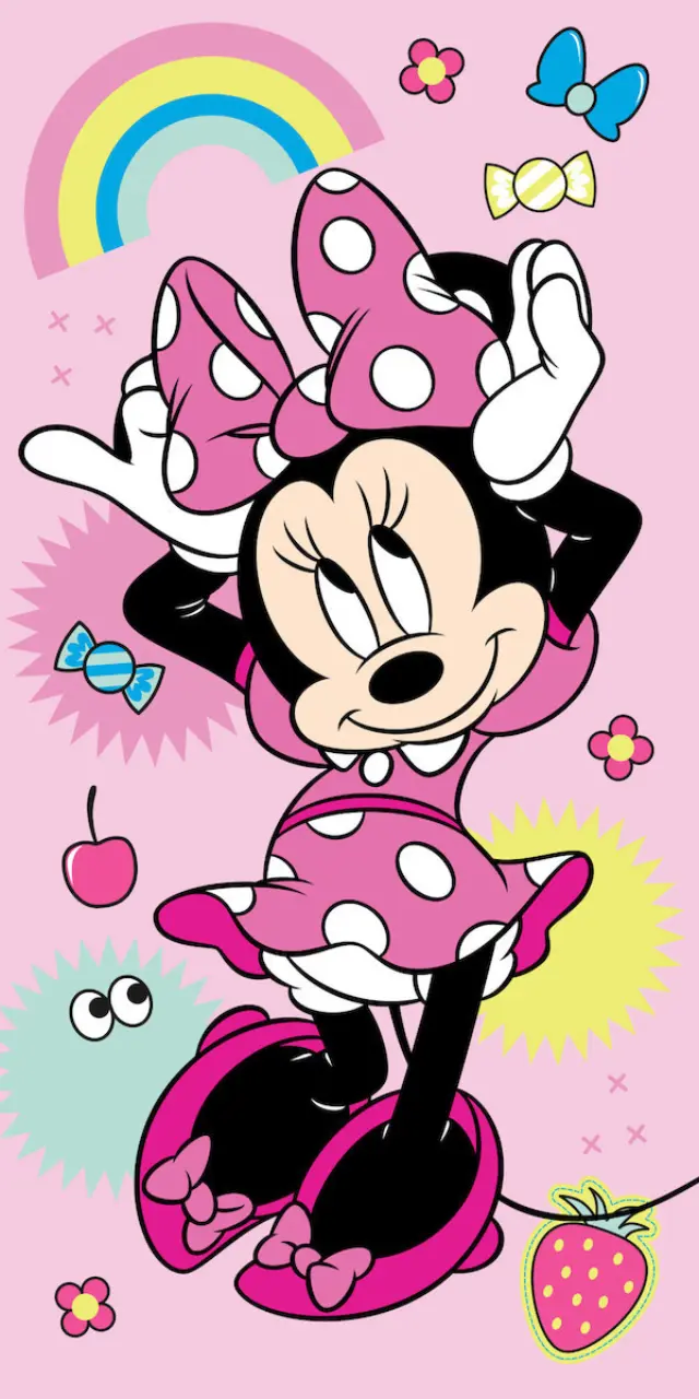 Disney Minnie Rainbow Ροζ πετσέτα μπάνιου, πετσέτα θαλάσσης 70x140 cm Βαμβακερή Ροζ