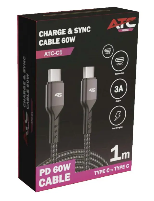 ATC-C1 Καλώδιο Φόρτισης & Sync Type C/C 60W 1m 20.003.0001 2