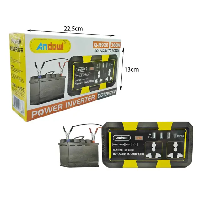 Andowl Inverter Αυτοκινήτου 300W για Μετατροπή DC12V/24V σε AC220V Q-N920 - Power Inverter 933337 2