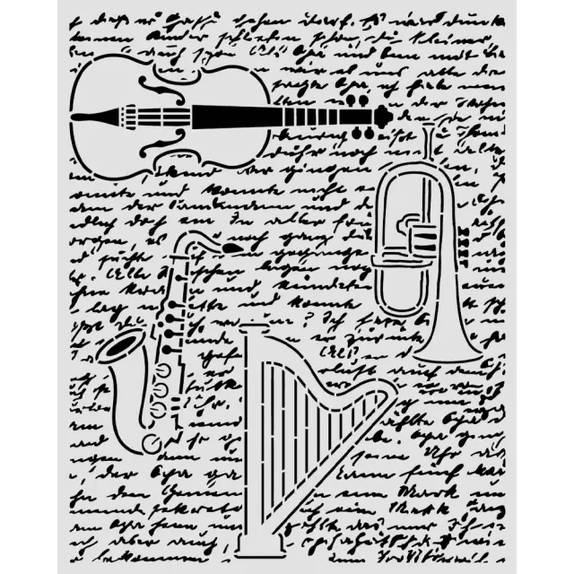 Thick Stencil 20x25cm, Stamperia, Symphony, Βιολί, τρομπέτα και άρπα