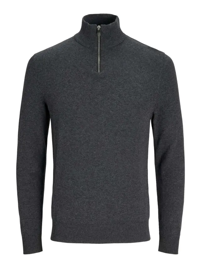 JJEEMIL KNIT HALF ZIP NOOS Dark Grey Melange
