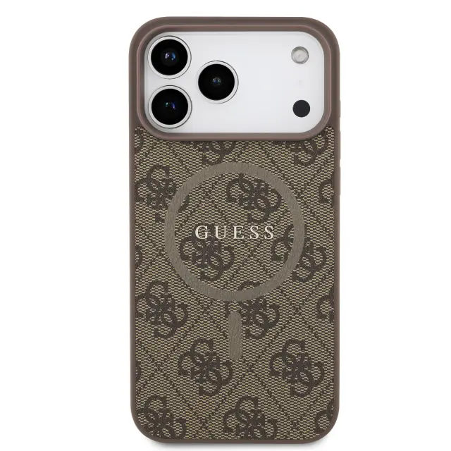 Guess PU Leather 4G Colored Ring MagSafe Case for iPhone 17 Pro Max Brown 3