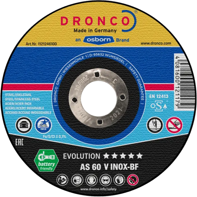 ΤΡΟΧΟΣ ΚΟΠΗΣ ΙΝΟΧ EVOLUTION AS 46 V-BF Φ115Χ1MM DRONCO 1111246100