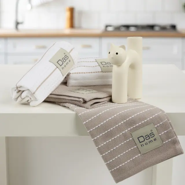Πετσέτες Κουζίνας Σετ 2Τεμ 30x50 Das Home 0825 Taupe-White 100% βαμβακερό 3