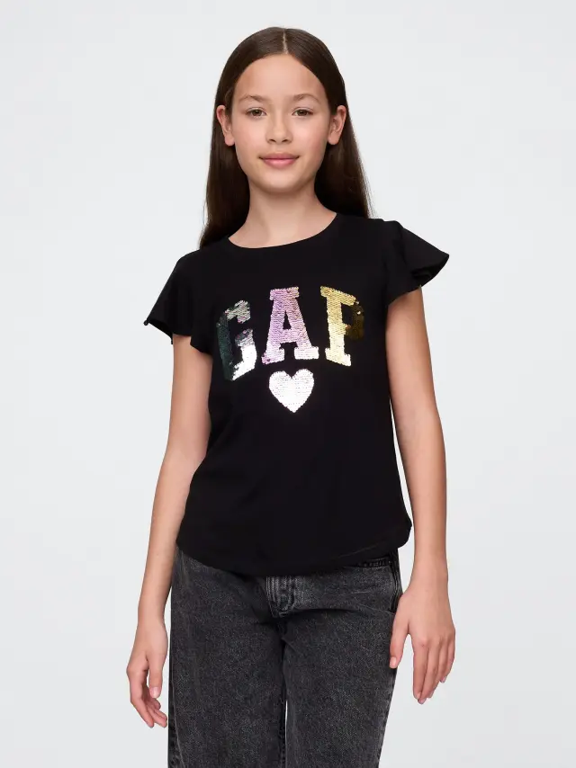 Μαύρη Παιδική Flippy-Sequin Graphic Μπλούζα true black - XS