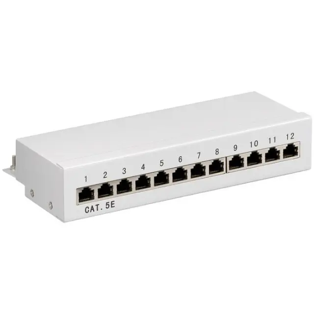 Patch panel κατηγορίας CAT 5e STP, 12 θυρών σε γκρι χρώμα.