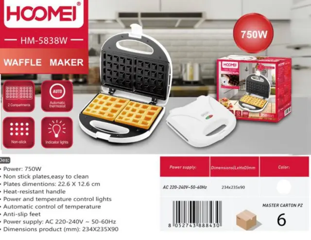 Hoomei ΗΜ-5838W Βαφλιέρα 2 Θέσεων σε Ορθογώνιο Σχήμα 700W 2