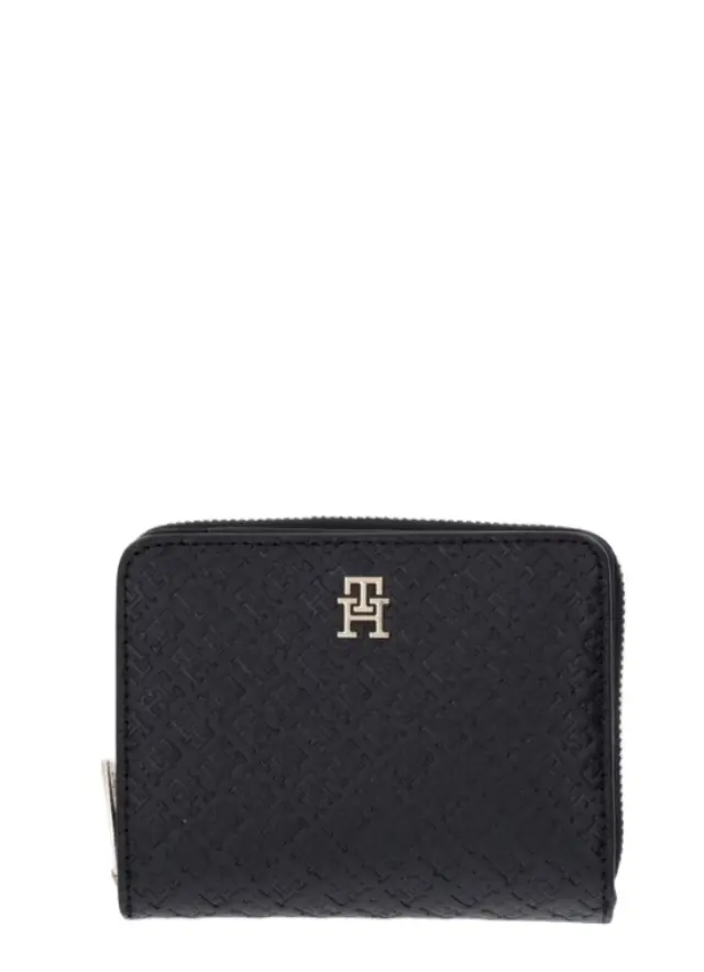 Tommy Hilfiger Γυναικείο Μεσαίο Πορτοφόλι TH Icon Medium Zip-Around With Flap Mono Μαύρο