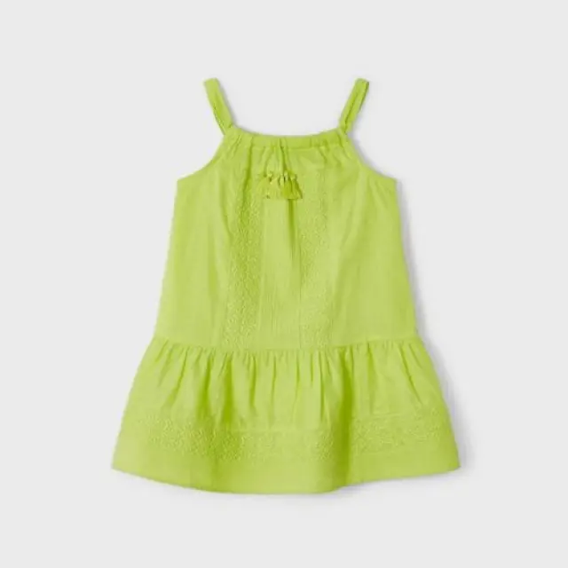 Baby 6 μηνών έως 4 ετών Φόρεμα τιράντες με κεντητά σχέδια από βαμβάκι λάιμ - 3Ε