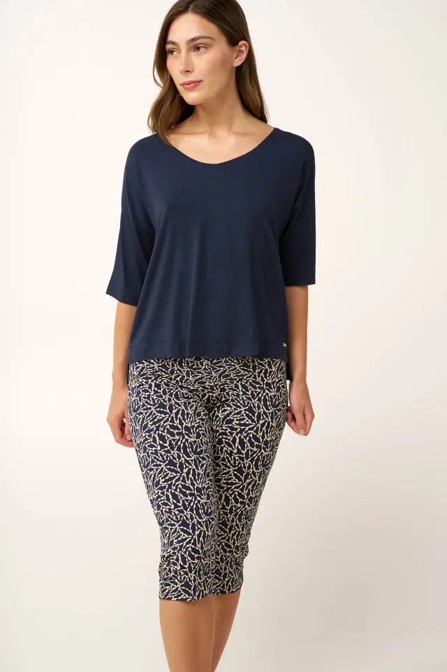 Γυναικεία Micromodal Πυτζάμα με Κάπρι Παντελόνι Vamp 24115 BLUE BLAZER 3
