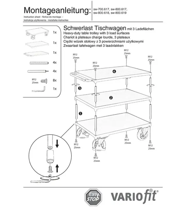 Variofit sw-800.617 Τρόλεϊ Βαρέως Τύπου 3 Επιπέδων για Φορτίο Βάρους ως 1000kg 2