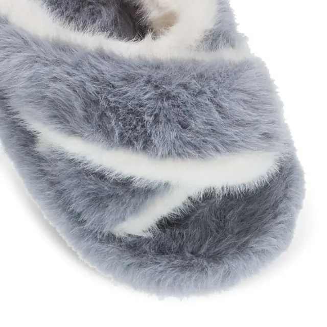 Parex Γυναικείες Παντόφλες Σπιτιού Ανοιχτές Fluffy Crossed, Χρώμα Γκρι 3