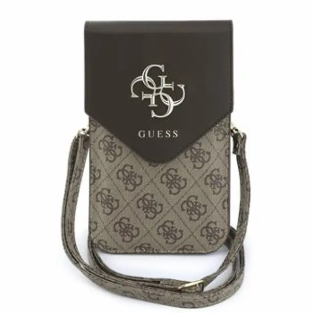 Guess PU Leather+Grained 4G Metal Logo Phone Bag Brown