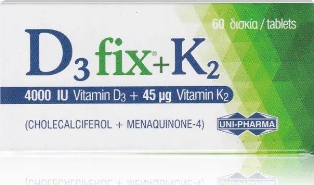 Uni-Pharma D3 Fix 4000iu + K2 45mg Συμπλήρωμα Διατροφής με Βιταμίνες D3 και Κ2, 60tabs