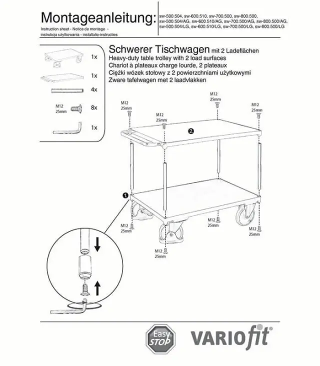 Variofit sw-800.500/AG Τρόλεϊ Βαρέως Τύπου 2 Επιπέδων για Φορτίο Βάρους ως 500kg 2