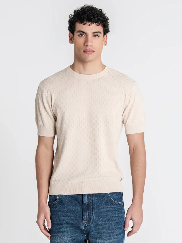 Gianni Kavanagh Ανδρικό SQUARED Πλεκτό T-Shirt – Beige - M