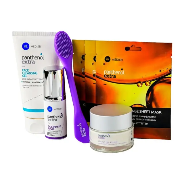 Panthenol Extra Promo Pack Limited Edition Moments Gel Καθαρισμού Προσώπου 150ml, Υφασμάτινη Μάσκα Αντιγήρανσης 3τμχ, Αντιρυτιδικός Ορός Προσώπου 30ml, Αντιρυτιδική Κρέμα Προσώπου 50ml & Βούρτσα Σιλικόνης Προσώπου 1τμχ 2