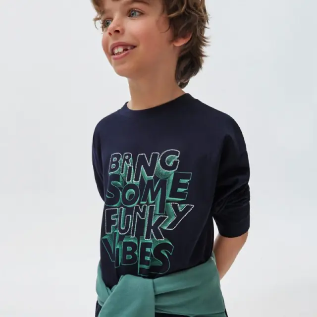 Junior 10 έως 18 ετών Μπλούζα skater Better Cotton ναυτικό μπλε - 14Ε