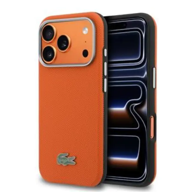 Lacoste PVC Petit Pique Semi Wrap MagSafe Case for iPhone 17 Pro Orange