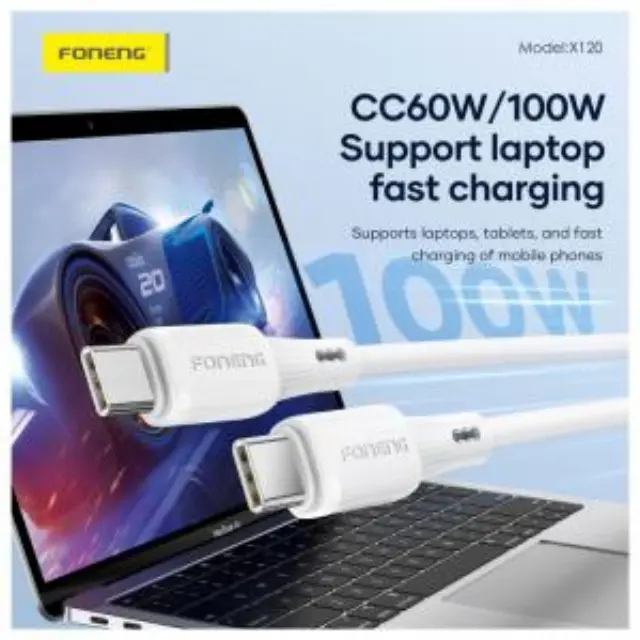 Καλώδιο Σύνδεσης USB 2.0 Foneng X120 Silicone USB C σε USB C 100W 1m Λευκό N68797 3