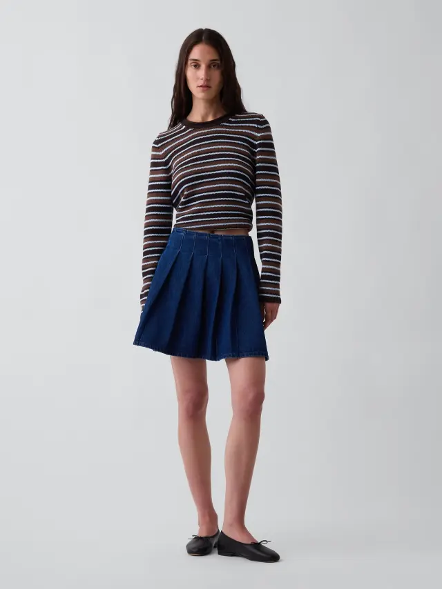 Γυναικεία Τζιν Φούστα Mini με Πιέτες dark wash